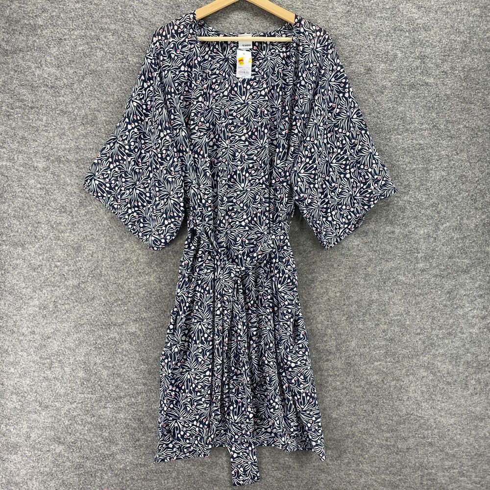 New Sonoma Dress Women Small Black Floral Belted Short Sleeve Open Front Casual - Picture 1 of 11